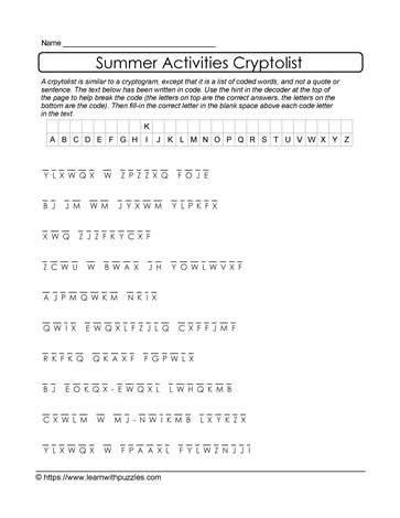 Summer Cryptolist Puzzle #28