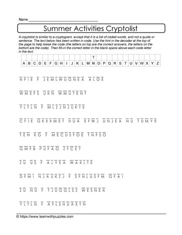 Summer Cryptolist Puzzle #29