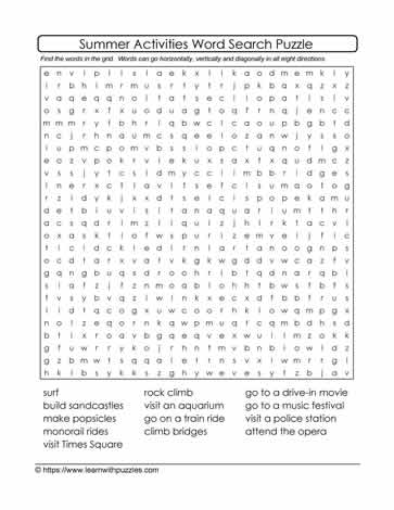 Summer Activities Word Search #01
