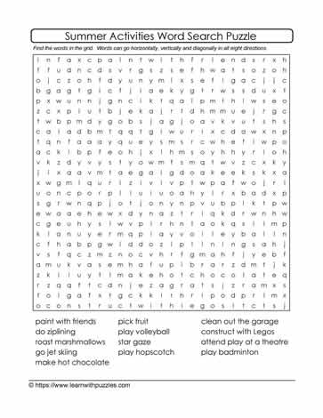 Summer Activities Word Search #03