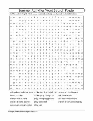 Summer Activities Word Search #08