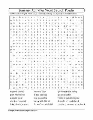 Summer Activities Word Search #09