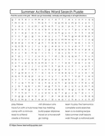 Summer Activities Word Search #11