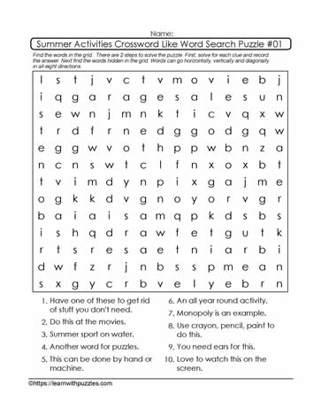 Word Search Crossword Clues #01