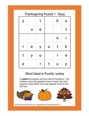 Thanksgiving Alphadoku Puzzles #01