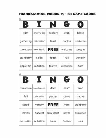 Thanksgiving Bingo Cards 15-16