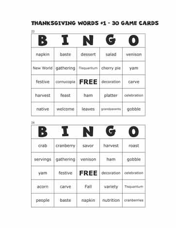 Thanksgiving Bingo Cards 23-24