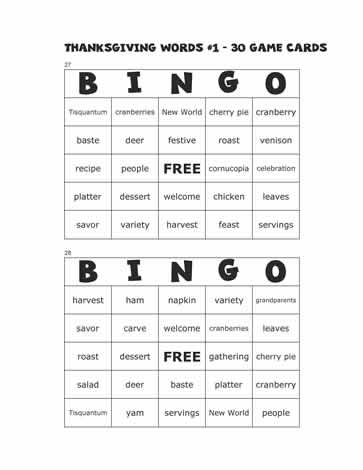 Thanksgiving Bingo Cards 27-28