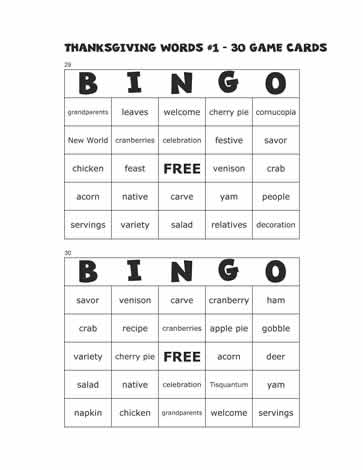 Thanksgiving Bingo Cards 29-30