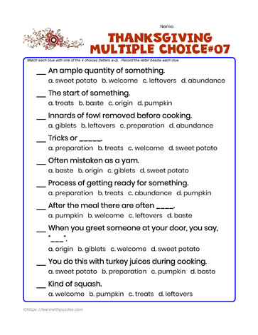 Thanksgiving Multiple Choice #07