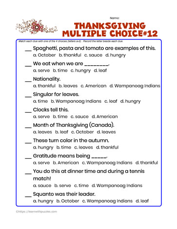 Thanksgiving Multiple Choice #12