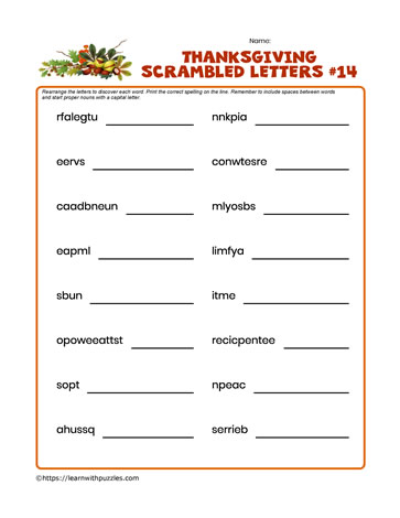 Thanksgiving Scrambled Letters #14