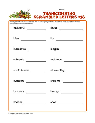 Thanksgiving Scrambled Letters #16