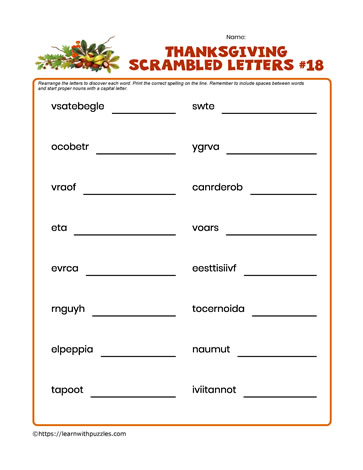 Thanksgiving Scrambled Letters #18