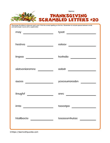 Thanksgiving Scrambled Letters #20