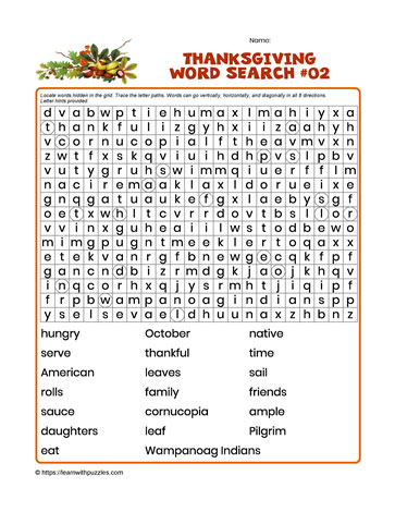 Thanksgiving Word Search #02