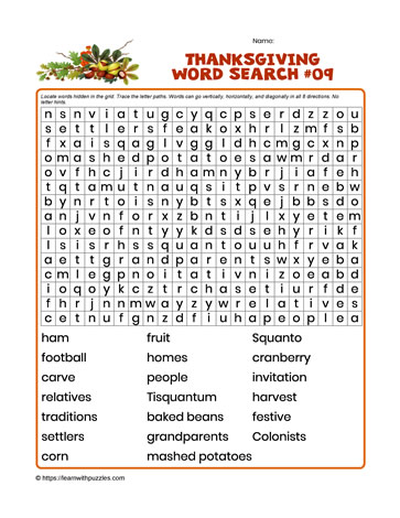Thanksgiving Word Search #09
