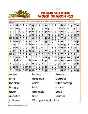 Thanksgiving Word Search #12