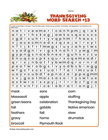 Thanksgiving Word Search #13