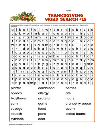 Thanksgiving Word Search #15