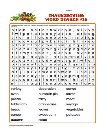 Thanksgiving Word Search #16