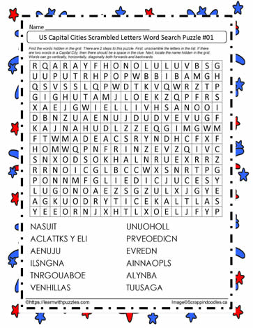 US Capitals Word Search Puzzle