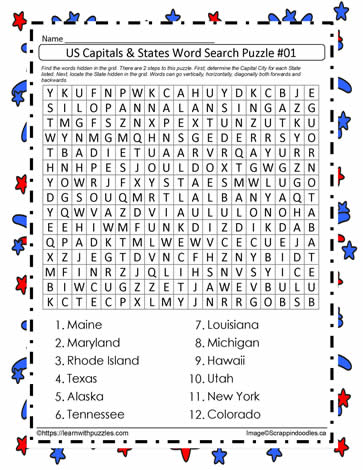 Capitals & States Word Search