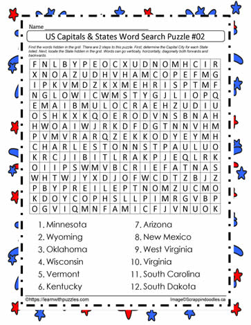US Capitals&States Wordsearch