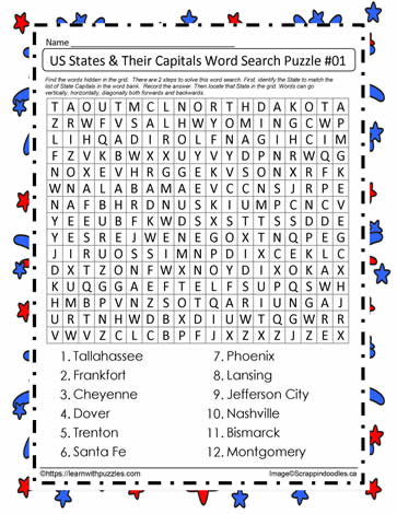 US States & Capitals Word Search