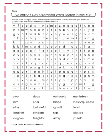 Valentine's Word Search Scrambled #08