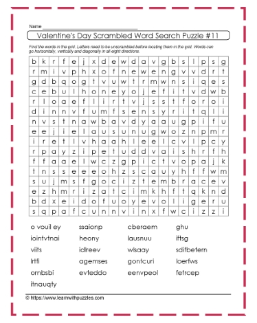 Valentine's Word Search Scrambled #11