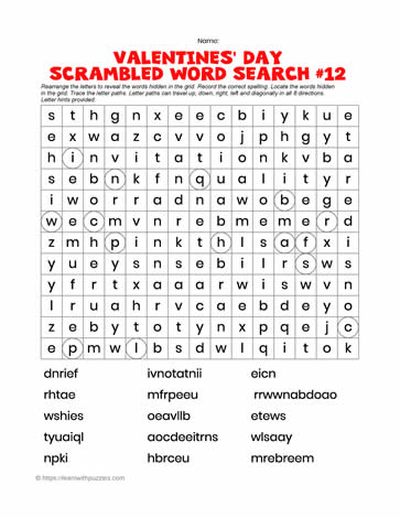 Valentine's Word Search Scrambled #12