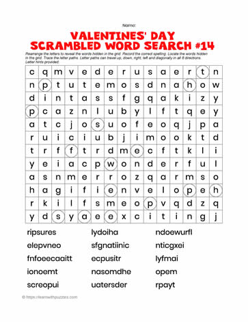 Valentine's Word Search Scrambled #14