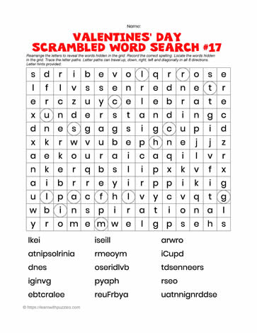 Valentine's Word Search Scrambled #17