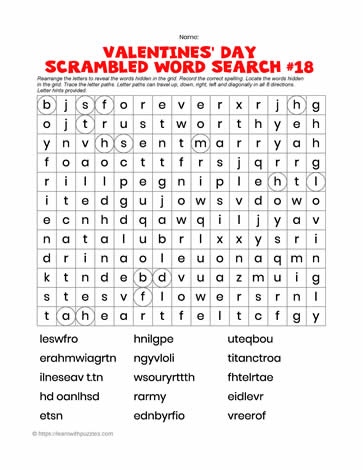 Valentine's Word Search Scrambled #18