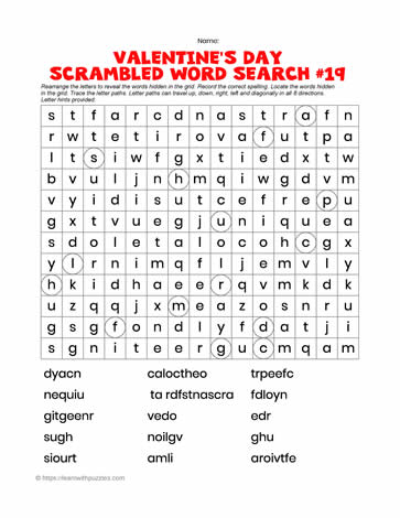 Valentine's Word Search Scrambled #19