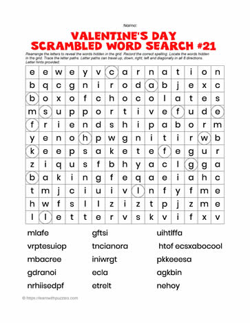 Valentine's Word Search Scrambled #21