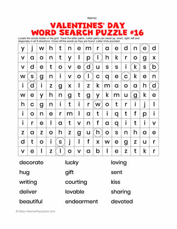 Valentine's Word Search #16