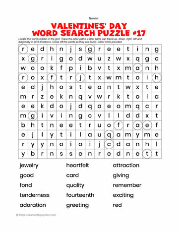 Valentine's Word Search #17