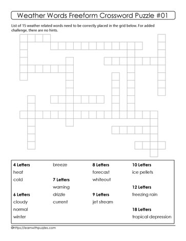 Freeform Crossword Puzzle About Weather