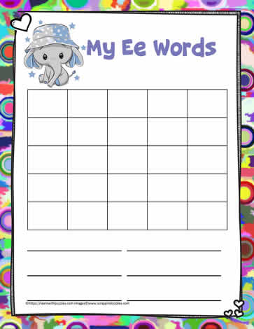 Letter E Activity Word Search