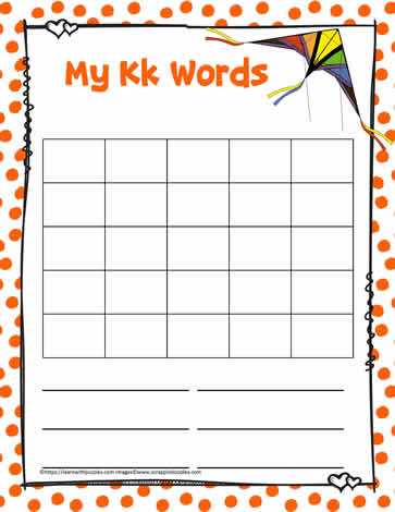Letter K Activity Word Search