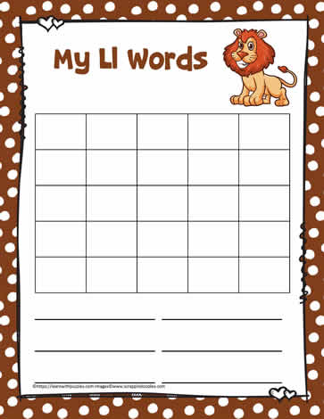 Letter L Activity Word Search
