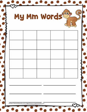 Letter M Activity Word Search