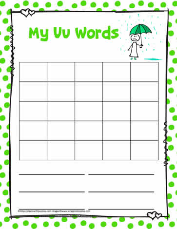 Letter U Activity Word Search
