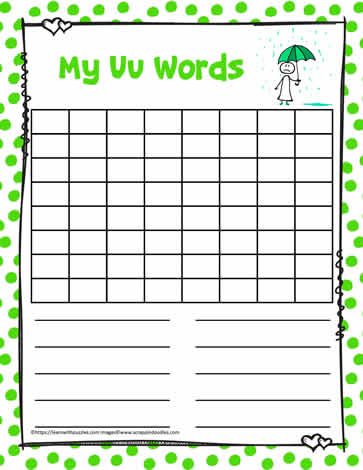 Word Search Activity Letter U