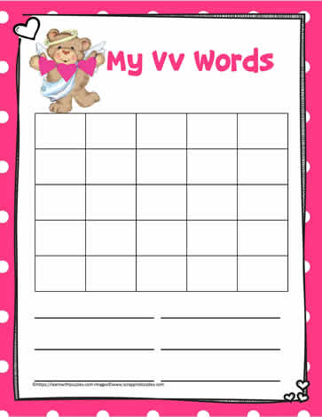 Letter V Activity Word Search