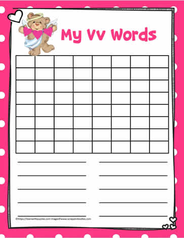 Word Search Activity Letter V