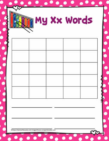 Letter X Activity Word Search
