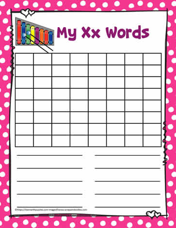 Word Search Activity Letter X